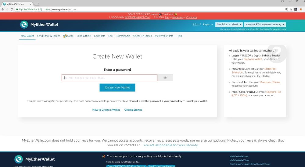 Wallet bei MyEtherWallet erstellen